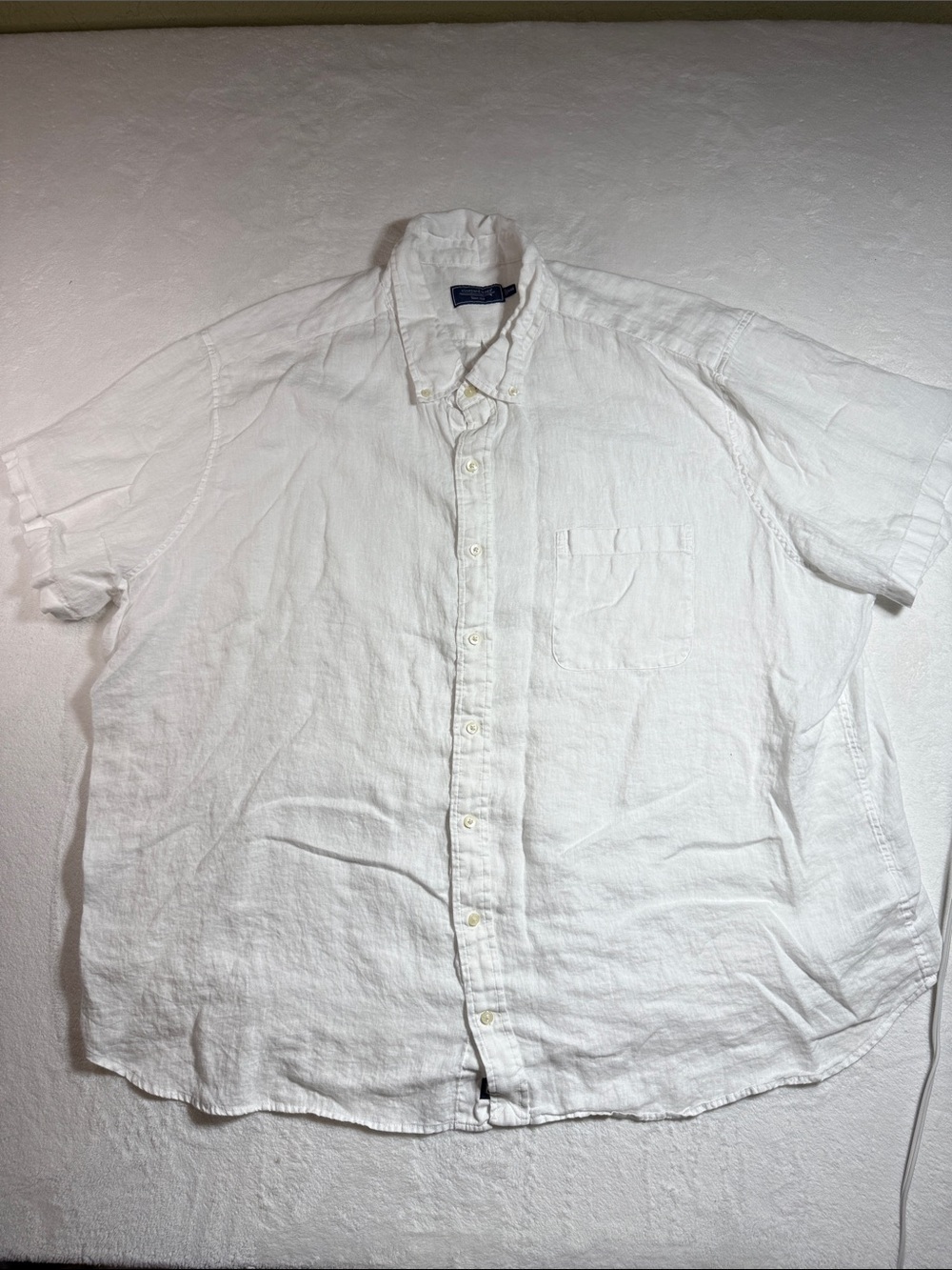 Vineyard Vines White Short-Sleeve Linen Button-Down Shirt